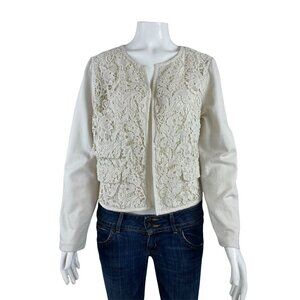 Chico's Womens Knit Jacket 1 Medium Lace Front Long Sleeve Pockets